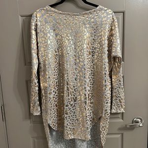 Grey and gold metallic leopard tunic top